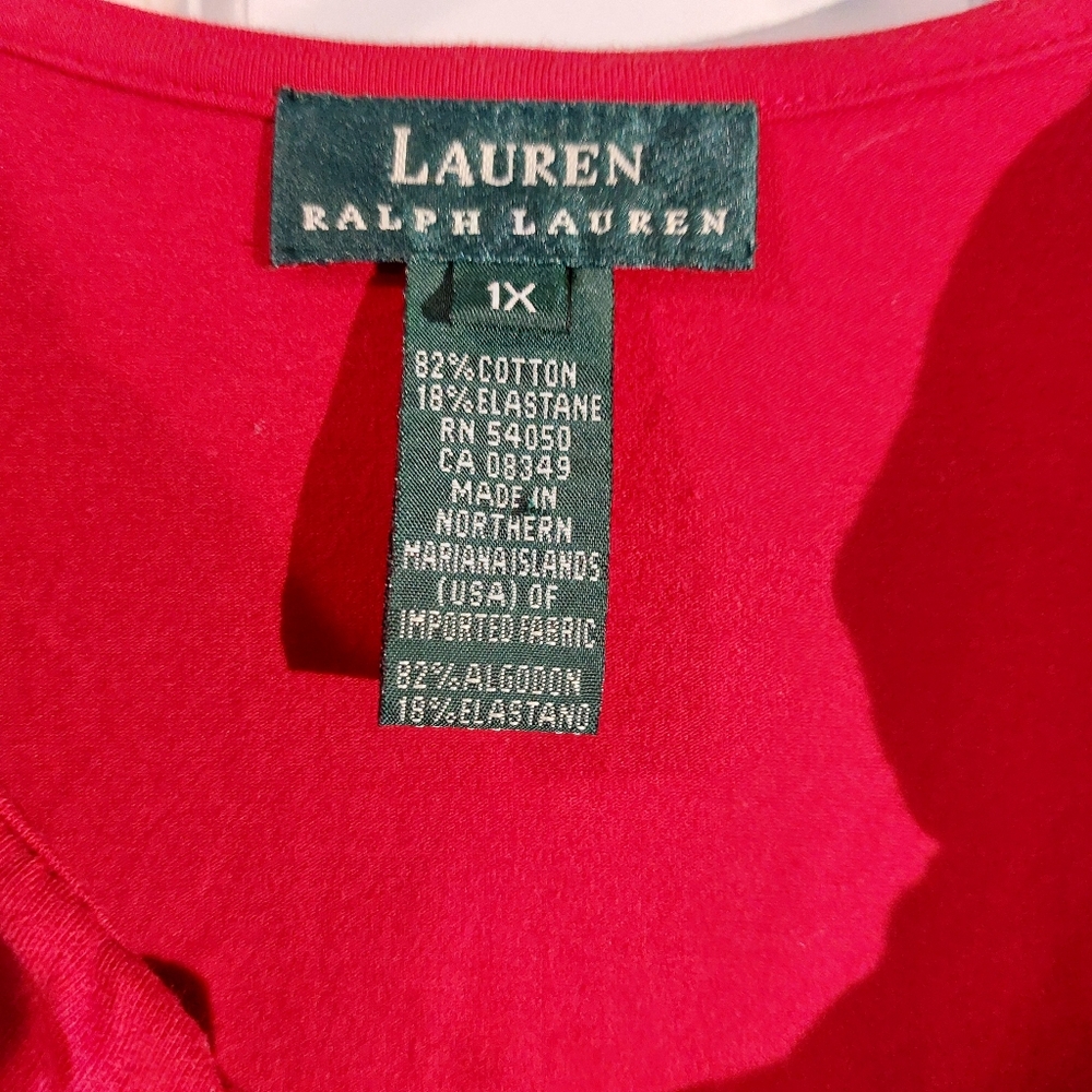 Lauren Ralph Lauren Red Ruffled V-neck Top 1X EUC - Picture 2 of 10